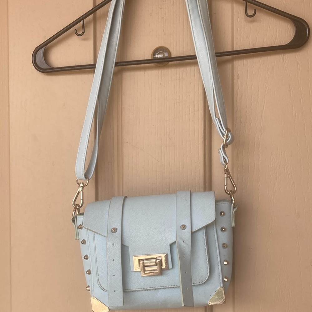 Light blue Crossbody bag studded with adjustable strap